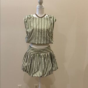 Green and White Striped Two-Piece Set